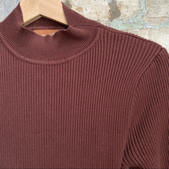 Brown Knit Open Back Long Sleeve Mini Dress SzS - Picture 3 of 6